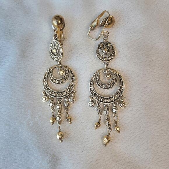 Vintage Dangle Bohemian Charm Clip On Earrings Gold - Picture 4 of 4